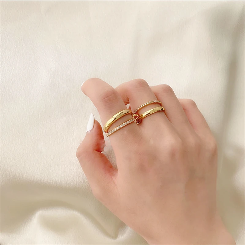 HUANZHI тренд простое Индивидуальное Четыре в одном циркониевое металлическое кольцо для женщин девушек вечерние Ювелирные изделия Подарки