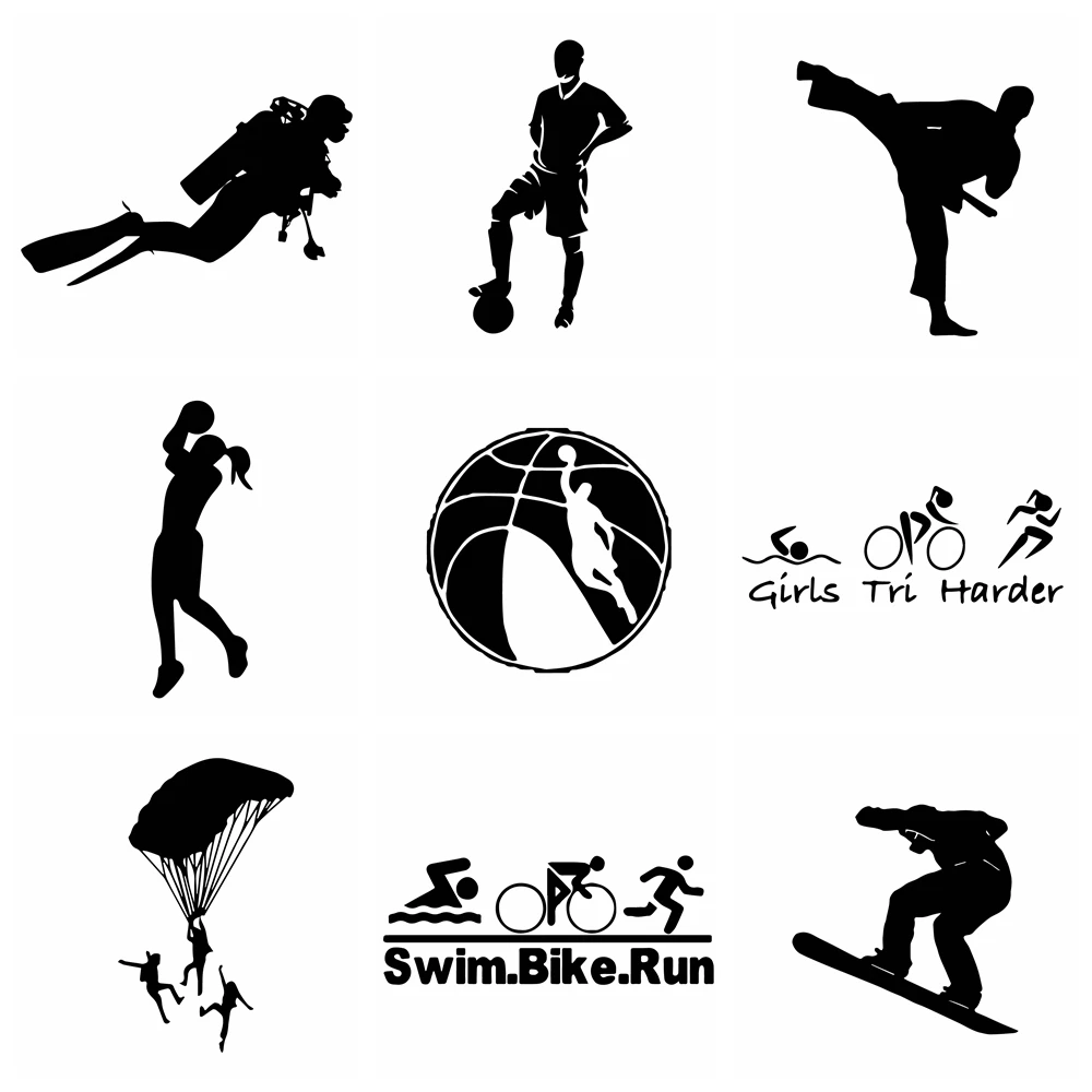 

Funny Sports Car Sticker Basketball Swim Bike Run Wrap Vinyl Window Stickers to cover scratches Car-Styling Cars Accessories