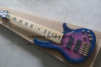 

free shipping custom 6 strings bule&purple electric bass guitar with ASH body,golden hardware,maple fretboard color shell inlay