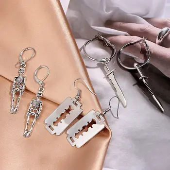 

Flatfoosie 3Pair/Set Silver Color Sword Drop Earrings Female Gothic Earring Sets Personality Creative Skeleton Earring Jewelry