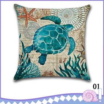 

Marine Ocean Style Sea Turtle Patterns Square Cotton Linen Sea Horse Sofa Throw Cushion Covers octopus Home Decor Pillows