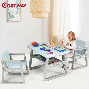 

Kids Table and 2 Chairs Set with Storage Shelf High Quality HDPE Material Multifunzionale Draw Read Learn Chairs Furniture Set