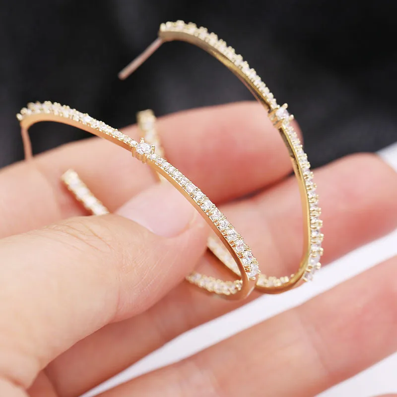 

UILZ Simple Hoop Earrings with AAA Zircon for Women Jewelry Brincos Unique Clear Rhinestone Paved Rose Gold Color Jewelry