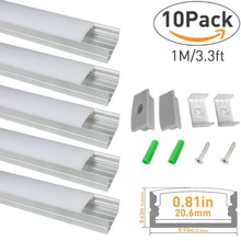 10 шт 3,3 фута/1 м серебристый 20 мм алюминиевый светодиодный набор каналов с крышкой, концевые крышки и крепежные зажимы для светодиодной ленты Installations-U04