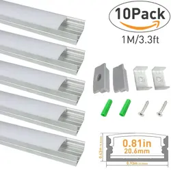 10 компл./лот 10x1 м (3.3ft) серебряный 20 мм Алюминий СИД канала комплект для Светодиодные ленты установок Алюминий LED Профиль для свет бар