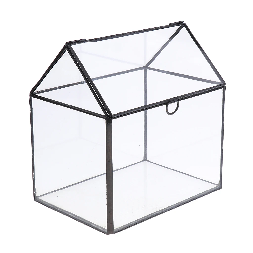 House Shape Clear Glass Geometric Terrarium Box Tabletop Succulent Plant Planter Fern Moss