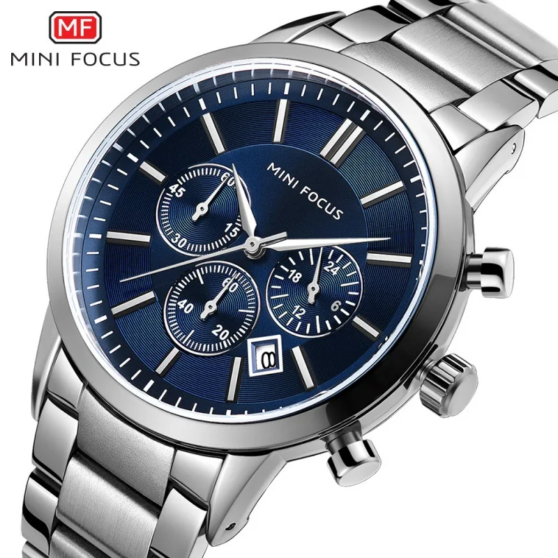 

Mini FOCUS Brand Genuine Product Trend Multi-functional Fashion Men Watch Calendar Waterproof Clean Steel Watch Strap 0188G