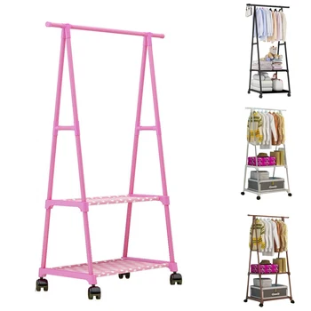 

Multifunctional Triple-cornered Simple Coat Rack Movable Bedroom Hanger Floor Hanger Storage Rack with Wheels