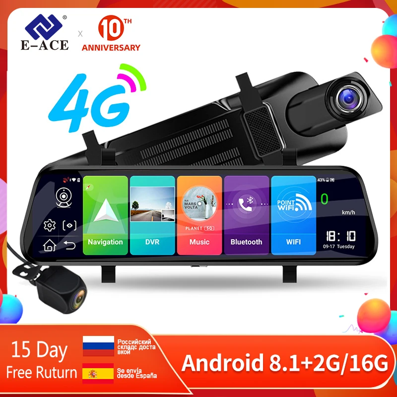 E-ACE D13 Автомобильный видеорегистратор 4G Android ADAS 10 дюймов зеркало заднего вида FHD 1080P камера видеорегистратор gps навигация двойной объектив E-ACE D13 Автомобильный видеорегистратор 4G Android ADAS 10 дюймов зеркало заднего вида FHD 1080P камера видеорегистратор gps навигация двойной объектив