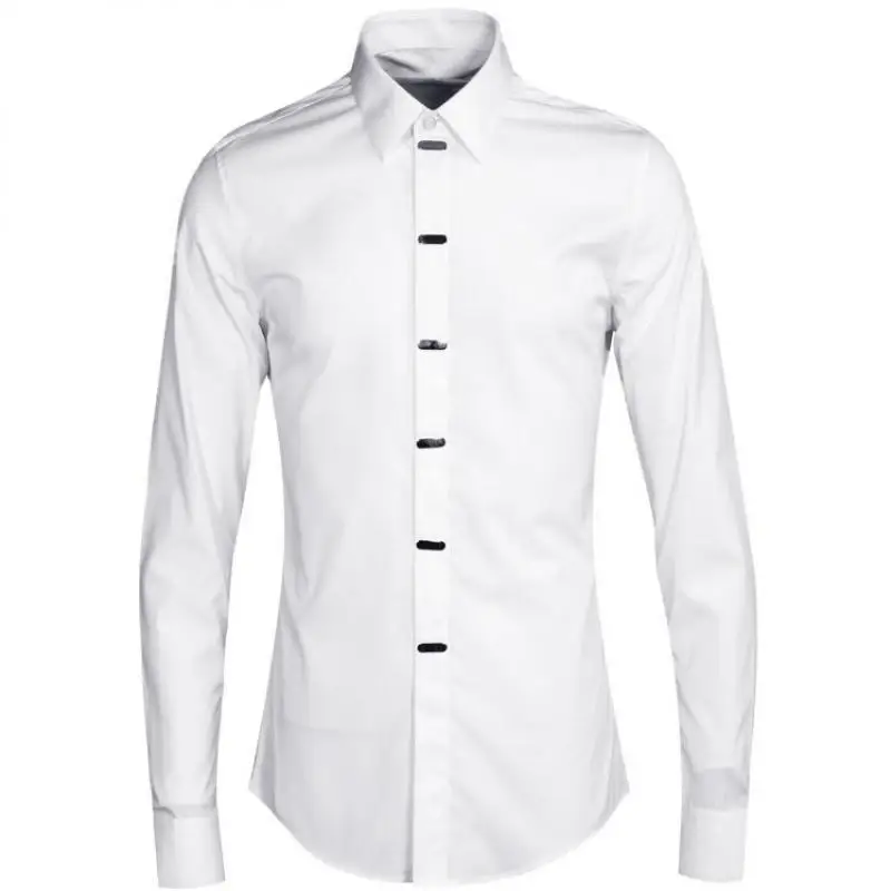 

2020 Men Luxery Hardware Electroplating Decoration Mens Dress Plus Size 4xl Turn-down Collar Casual Shirts Man