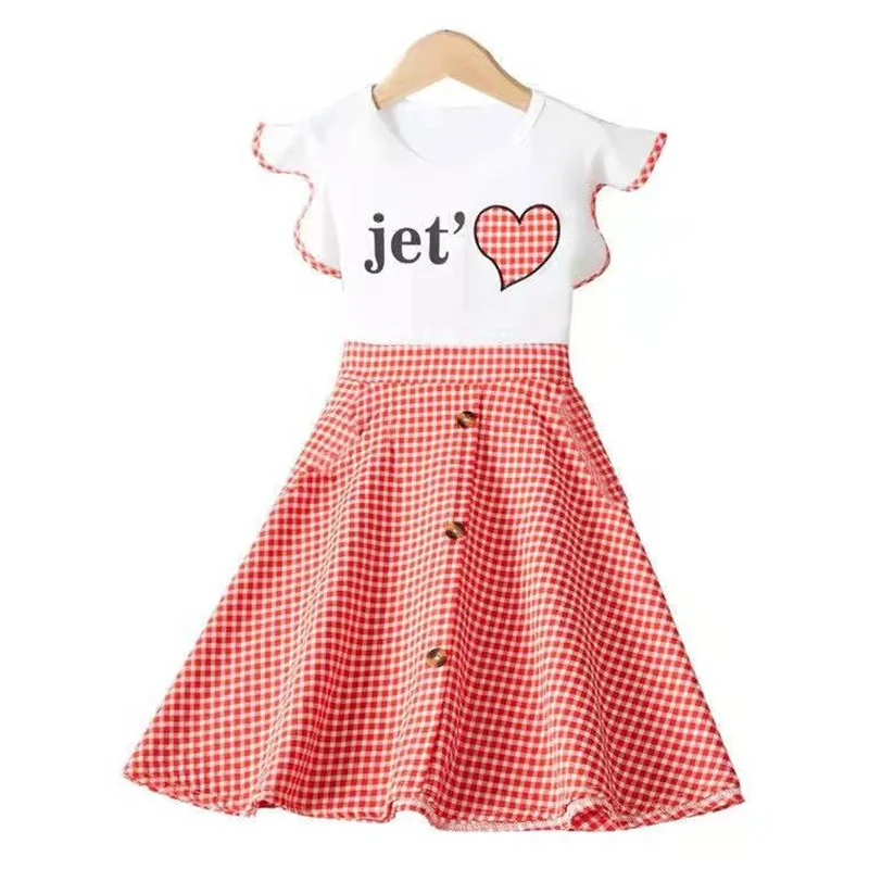 Girls Dress Princess Costume Kids Clothes Girls Dresses Cute Summer Kids Plaid Printing Dress Princess Party Clothes Teen Child Clothing Vestidos 6 8 10 12 13 Year