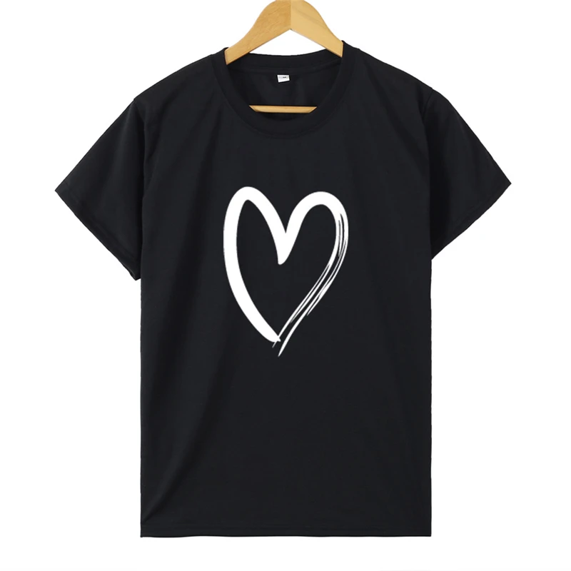 Women Tshirt Fashion Heart Print Solid Plus Size T-shirt Female O-neck Loose Basic T Shirt Streetwear Tops&amptees Athletic Wear | Женская