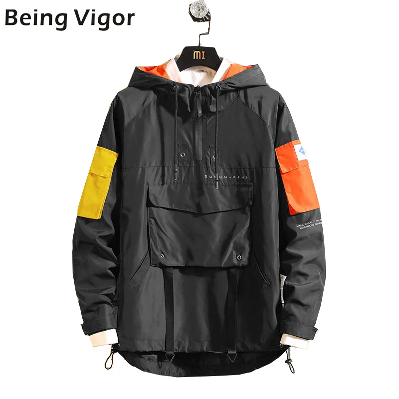 Vente Hommes Anorak vestes 2019 hommes hip hop Outwear automne mode Hit couleur Patchwork décontracté Streetwear mâle Jackette extérieur manteau