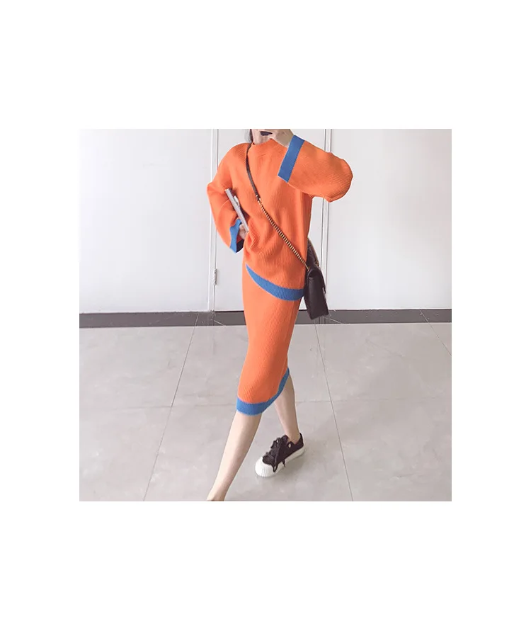 Autumn Winter Women's Sweater Knitting Set Long-sleeved Pullover and Skirt Suit Korean Sweater Set 2-piece Set Skirt Women 9736