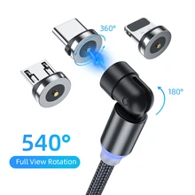 540 Degree Rotate Magnetic Type C Cable Fast Charging Magnet Charger Micro USB-C Cable For iPhone Xiaomi Mobile Phone Wire Cord