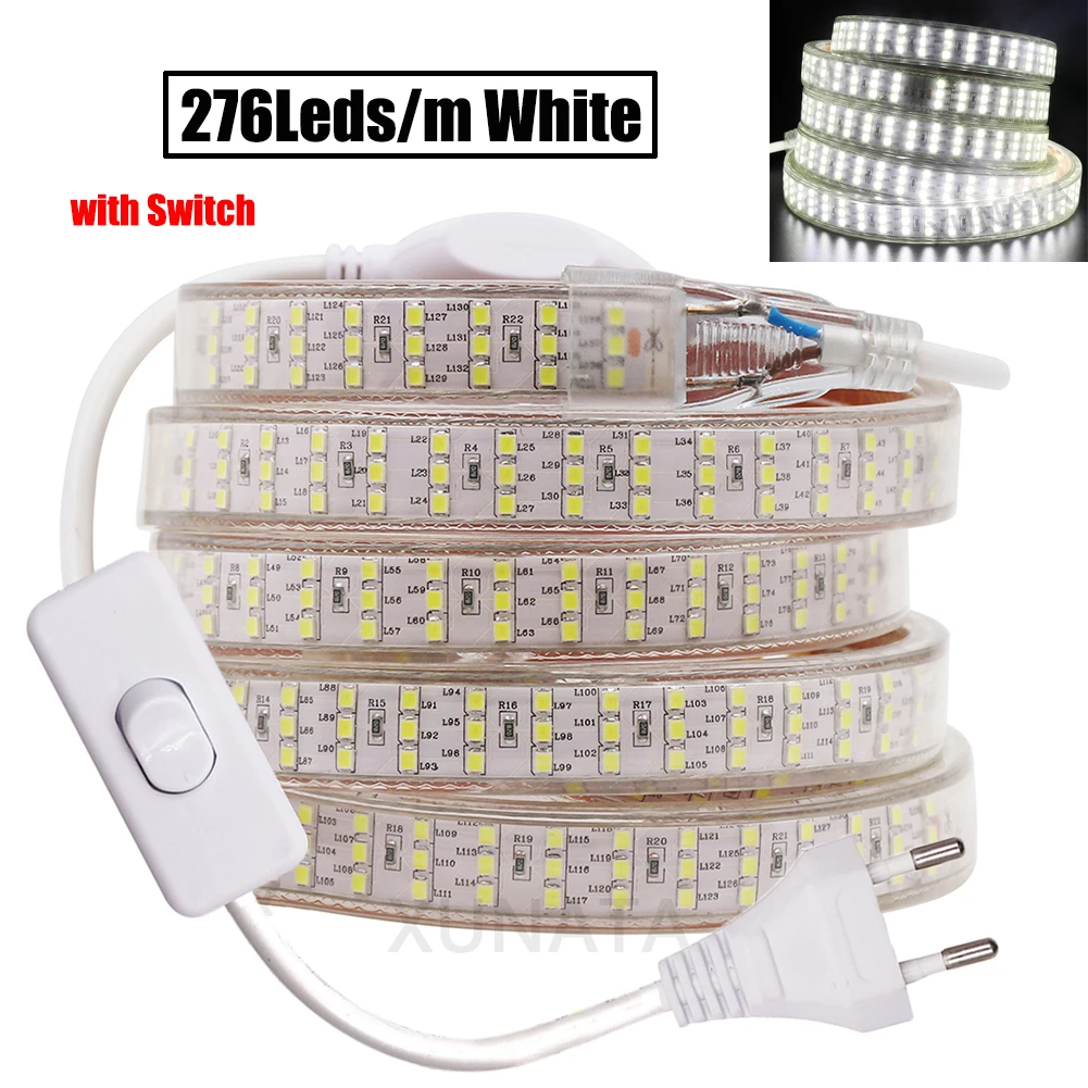 276Leds/m Three Row LED Strip 2835 220V 240V Waterproof LED Tape Rope Lights New 
