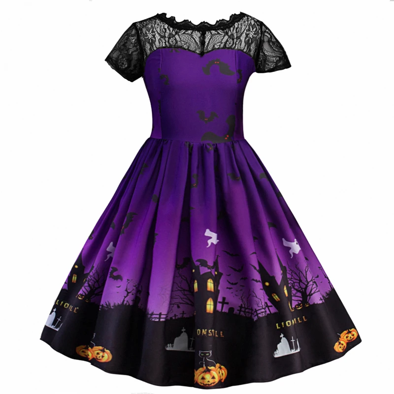 Новинка года; костюмы для девочек на Хэллоуин; модное кружевное платье с принтом; Детские нарядные Бальные платья - Цвет: Фиолетовый