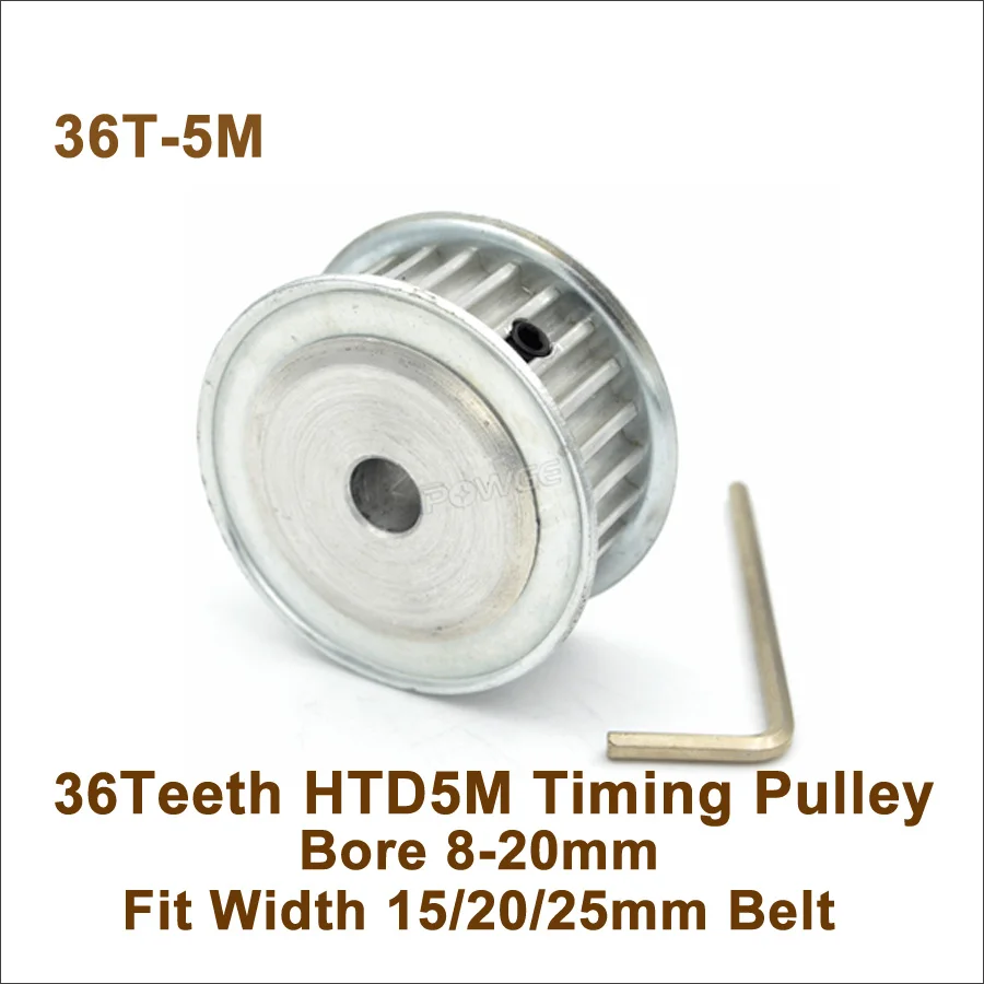 

POWGE 36 Teeth 5M Synchronous Pulley Bore 8-20mm Fit W=15/20/25mm 36T 36Teeth HTD 5M Timing Belt Pulley 36-5M AF