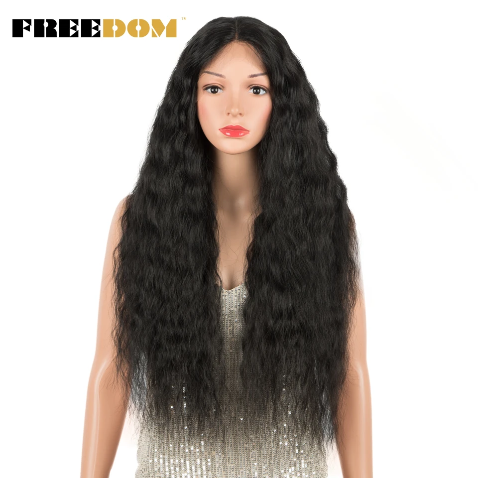 FREEDOM 13x4 Synthetic Kinky Curly Long Ombre Lace Front Wig With Baby Hair Heat Resistant Synthetic Lace Wigs For Black Women