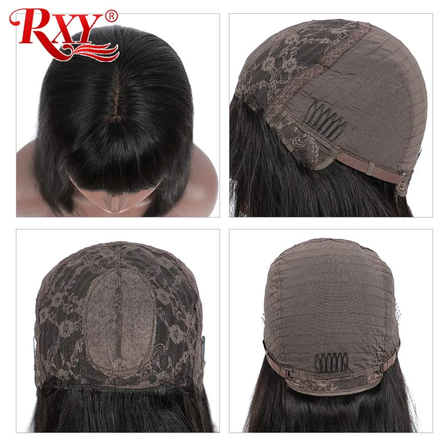 RXY Straight PU Bob Wig With Bangs Human Hair Wigs with Bangs for Black Women Brazilian Full Machine Wigs Can Be Permed & Dye