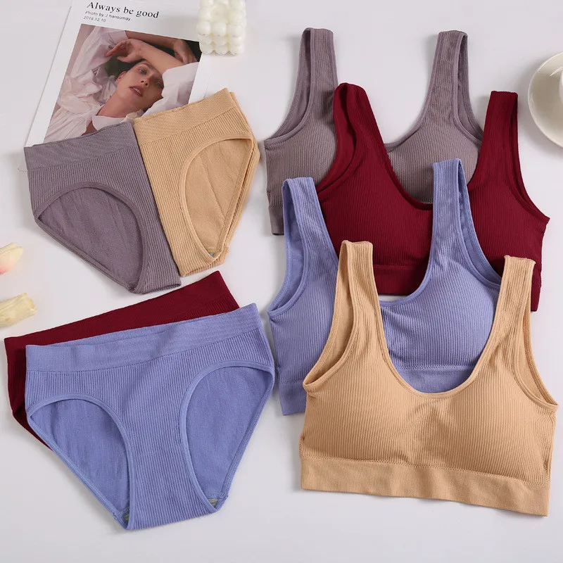 plus size underwear sets Women Seamless Underwear Sets Tank Tops Panties Suits Cotton Lingerie Set Padded Vest Elastic Waist Briefs 2Pcs Bralette Set sexy bra panty set