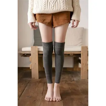 

Womens Winter Over Knee High Footless Socks Ribbed Knit Looped Thicken Towel Lined Thermal Elastic Leg Warmer Stockings