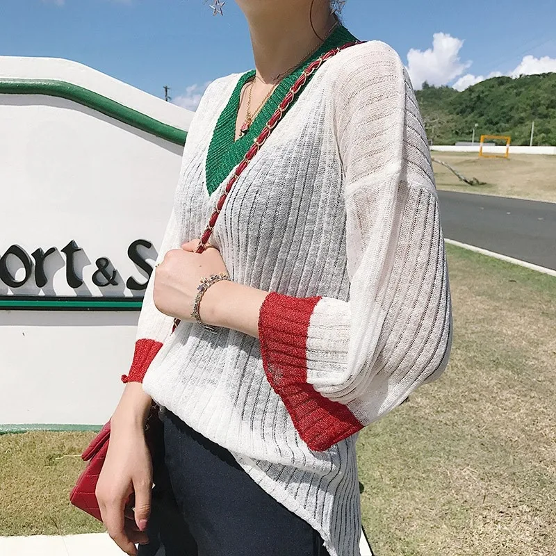 

Women Fashion Casual Sweater Pullover Slim Patchwork Sweaters Women Knitted Tops