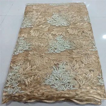 

African Beaded Lace Fabric Embroidered Nigerian Laces Fabric 2020 stones High Quality Gold French Tulle Lace Fabric For Women