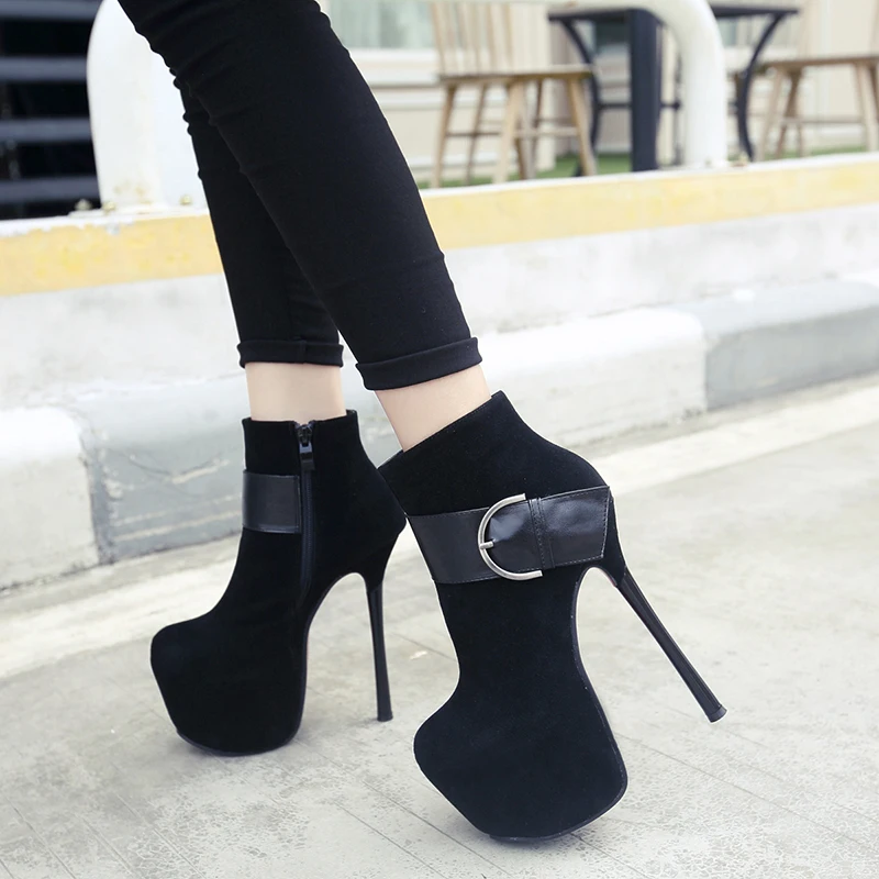 

16 Cm Super High-heel Ankle Boots Europe and America Sexy Thin Heel Women's Boots Martin Boots Fashion Short Boots Women's Shoes