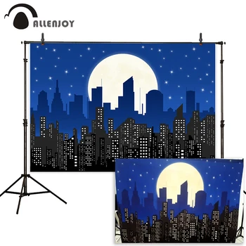 

Allenjoy superhero photography background birthday party poster boy child building moon midnight star comics backdrop photophone