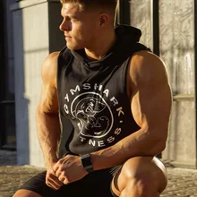 Летний повседневный мужской жилет с капюшоном, тонкий спортивный жилет из чистого хлопка для фитнеса