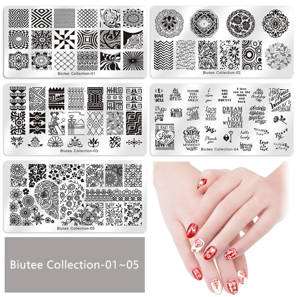 Biutee Square Nail Stamping Plate Design 8pcs 1 Stamper Set 1 Storage Bag Nail Art Stamper 4