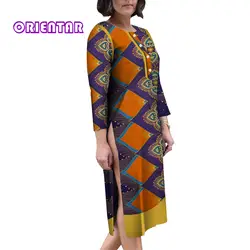 Африканские платья с длинными рукавами для женщин, Африканский принт, Bazin Riche, сексуальная юбка с разрезом, Осеннее вечернее Макси длинное