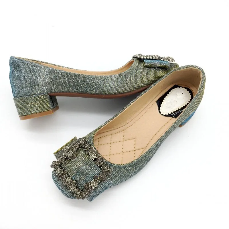 Женские брендовые туфли-лодочки с кристаллами на среднем квадратном каблуке