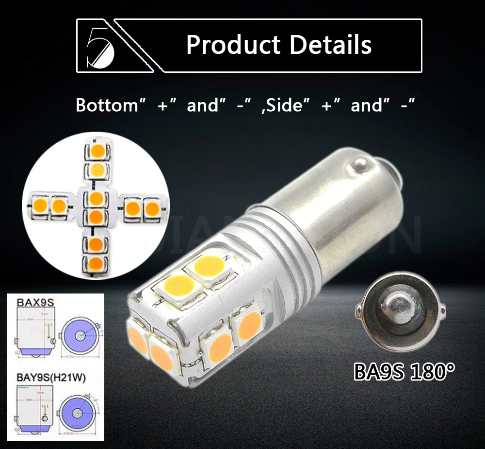 2 шт. Canbus ОШИБОК BAY9S BA9S BAX9S H6W H21W T4W 3030 10SMD светодиодный задний фонарь парковочные огни 3 Вт белый желтый AC/DC 12-24 В