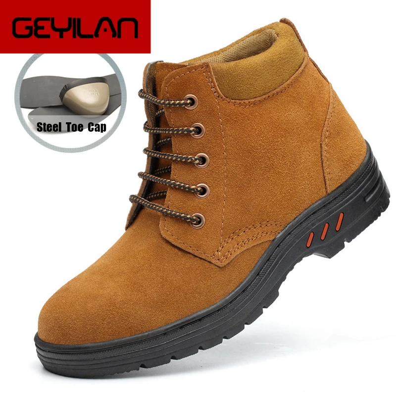 

Safety Boots Men Steel Toe Cap Work Shoes Cowhide Shoes Anti Smash Construction Toe Protect Boots Steel-Mid Safety Shoes 35-45