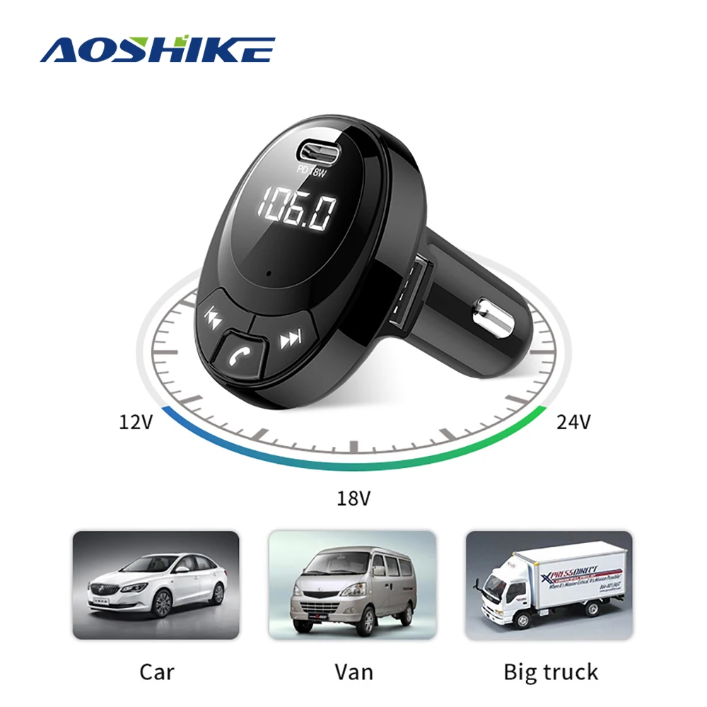 

AOSHIKE Car FM Transmitter Bluetooth 5.0 Car Mp3 Player Fast Charging 3.1A Battery Voltage Adapter Wireless Bluetooth Car Kit