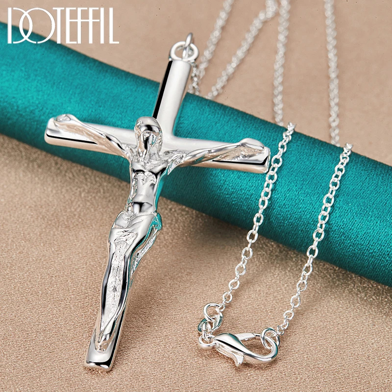 DOTEFFIL collar con colgante de cruz de Jesús para mujer y hombre, cadena de de ley 925 de 16/18/20/22/24/26/30 pulgadas, joyería de boda|Collares| - AliExpress