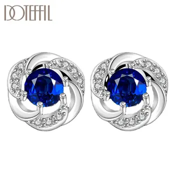 

DOTEFFIL 925 Sterling Silver AAA Zircon Blue Crystal Earrings High Quality Charm Women Fashion Jewelry Wedding Party Gift