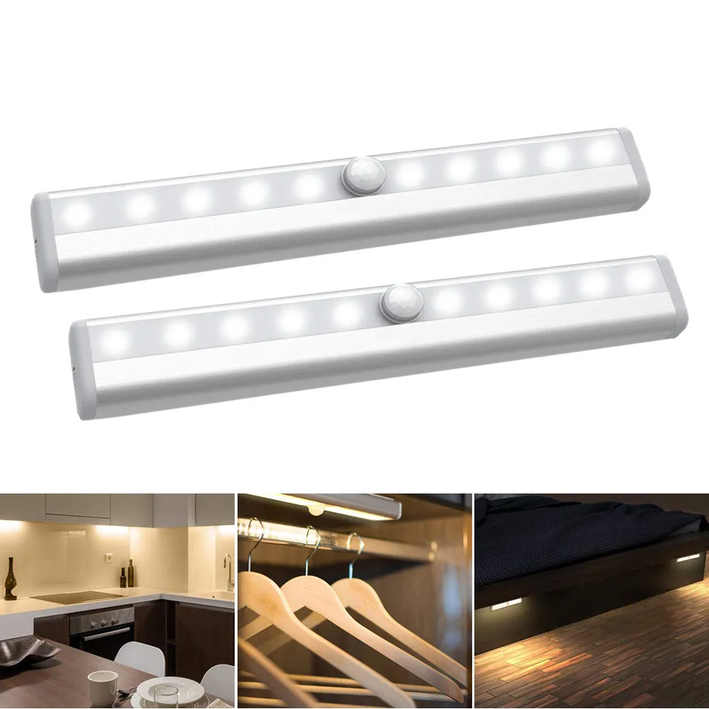 Перезаряжаемый по USB или Ночной светильник с датчиком движения на 4 батарейки AAA 10