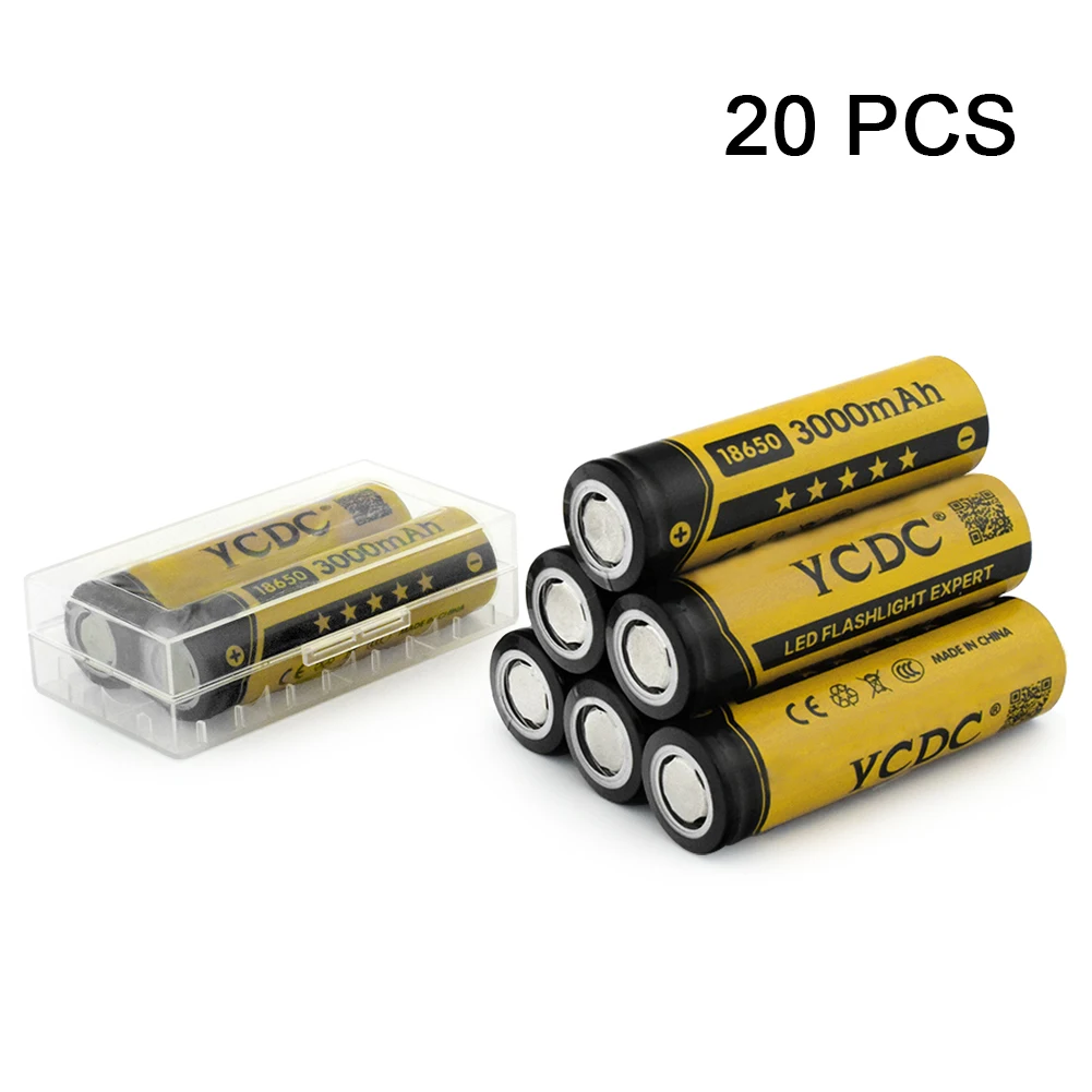 20pcs with box YCDC 18650 Батарея перезаряжаемые литиму батареи 3000maH bateria 18650 аккумуляторная батарея 3,7 v литий-ионный для фонарика - Цвет: 20pcs with box