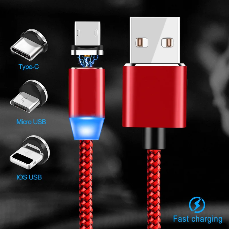1M 2A Магнитный Micro провод кабель type C Быстрая зарядка телефон USB кабель для iPhone Xiaomi huawei Y5 Y6 Y7 Y9 Android телефон