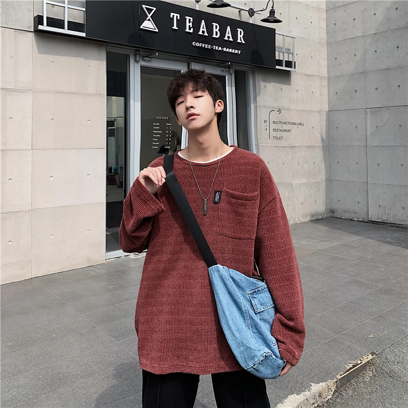 UYUK 2019 Autumn Wild Trend Lazy Street Loose Casual Round Neck Multicolor Knit Men's Pullover Sweater Clothes Hombre