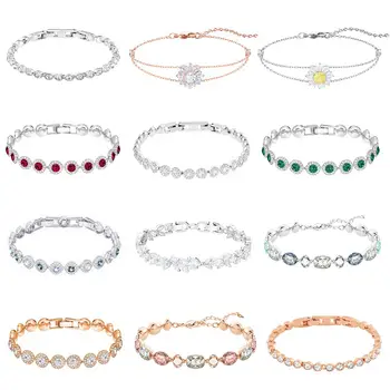

High Quality Swa SL008 Transparent Brick Mosaic Square Round Cat Eye Frosting Leaves Sun Flower Crystal Bracelet Jewelry