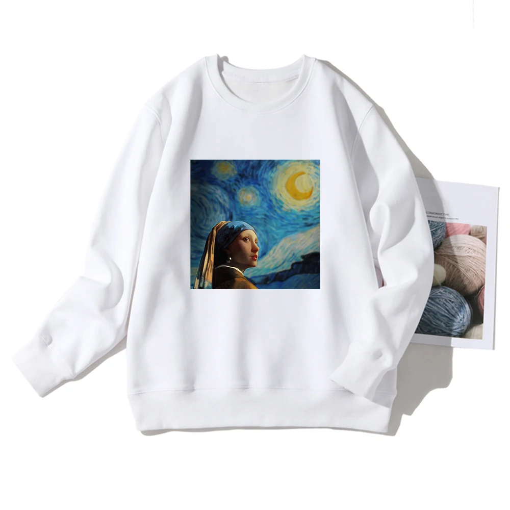 

Winter Cozy Warm Jogging Women's Sweatshirt Van Gogh Starry sky Printed Aesthetic Streetwear Hoodies Long sleeve Sweatshirts