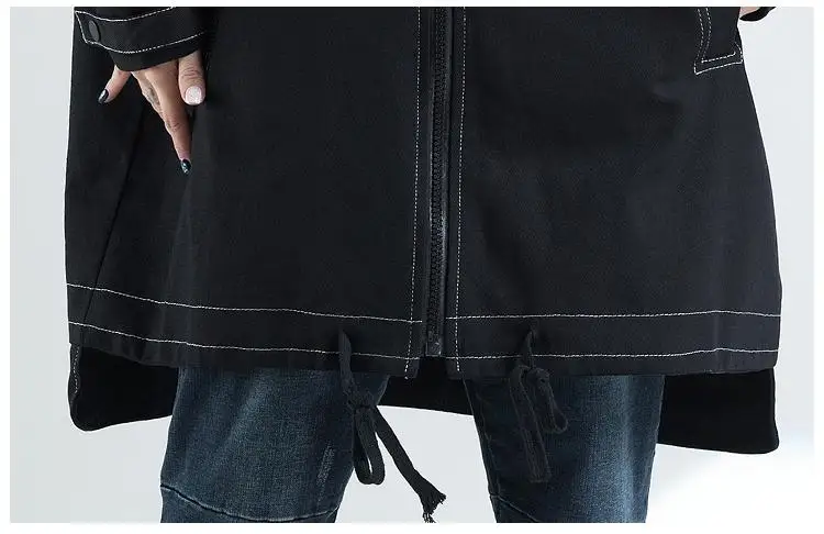 Большие размеры длинный джинсовый Тренч с капюшоном Готический Черный пальто в стиле ведьмы для женщин Мода осенняя одежда джинсы ветровка пальто