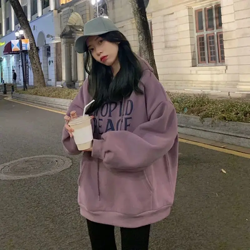 Sweater coat women's spring and autumn hooded Korean 2021 new plush thickened large long sleeved top