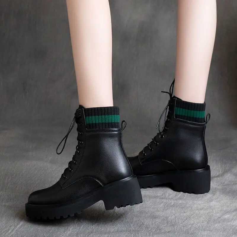 

Soft leather Martin boots women's mid-heel British style new single boot ankle boots