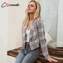 Conmoto женский многоцветный клетчатый короткий Блейзер осень зима длинный рукав Блейзер Куртка Mujer бизнес шик пальто Верхняя одежда