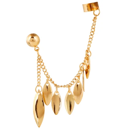 Gold E0067G Милые длинные серьги-клипсы с кисточками для женщин, аксессуары для правого уха, стразы, серьги-манжеты, модные ювелирные изделия, подарок, 1 шт., серьги - Окраска металла: Gold E0067G